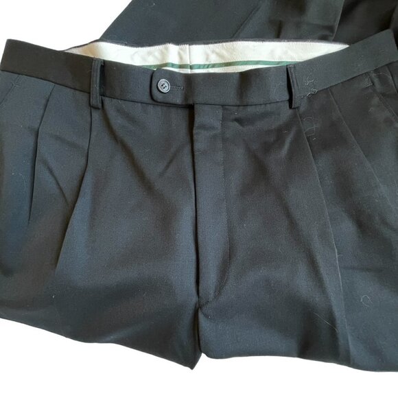 Greg Peters Virgin Wool Black Men's Dress Pants with 2 Front Pleats  Size 38 - Picture 2 of 6